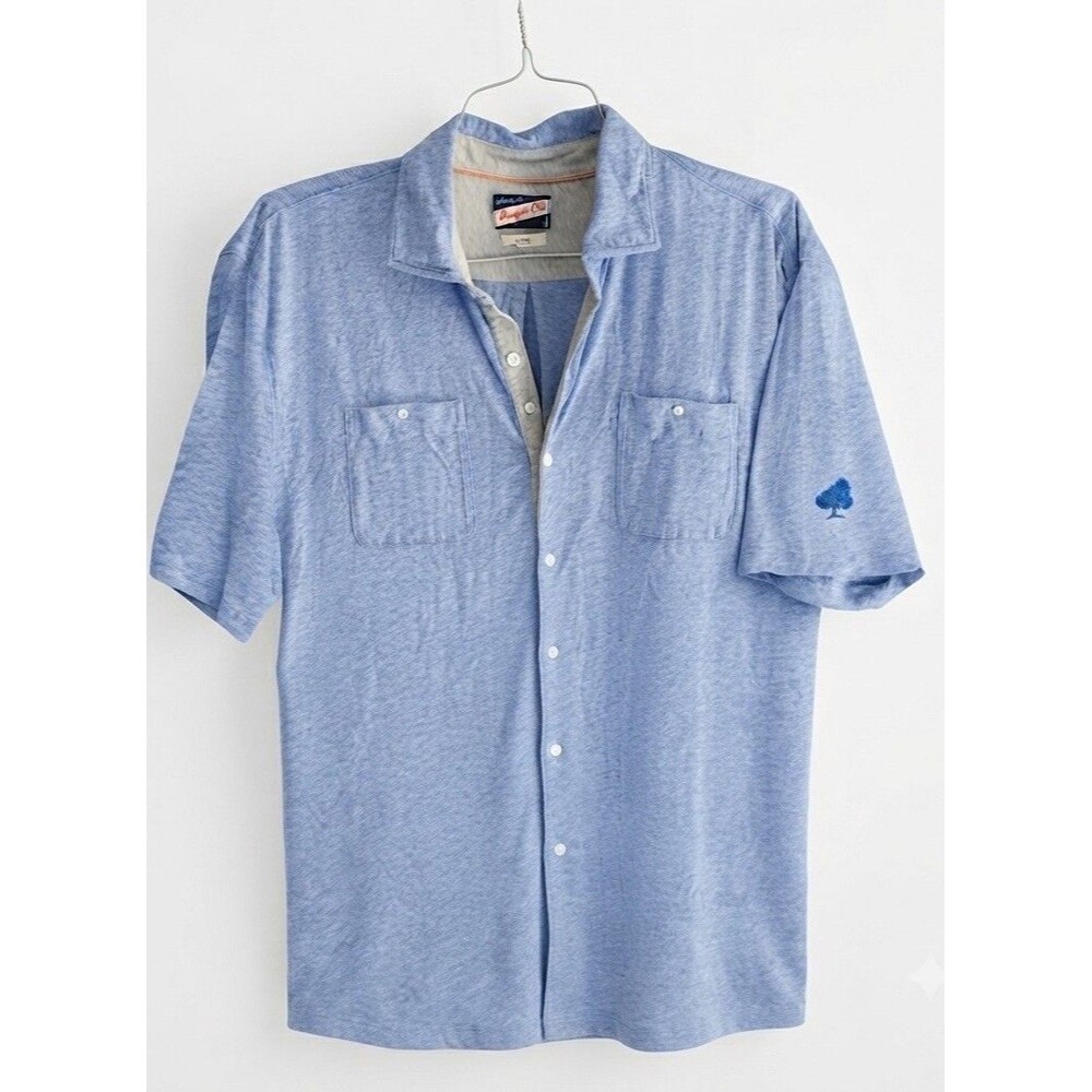 johnie-O Hangin' Out Mens Short sleeve Button Down Shirt Blue Heather XL Casual